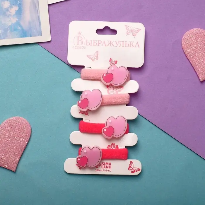 Резинка для волос "Лея" (набор 4 шт) сердечки, 4 см