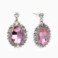 Серьги со стразами "Овал грань", цвет розовый в серебре