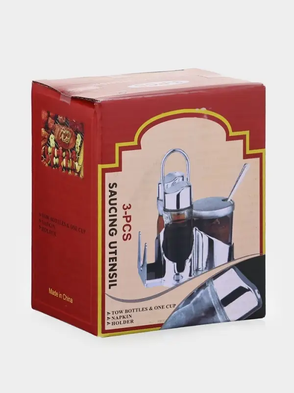 Набор для специй Доляна &laquo;Стиль&raquo;, 3 предмета: сахарница с ложкой 80 мл, солонка и перечница 50 мл, подставка-салфетница, стекло, прозрачный