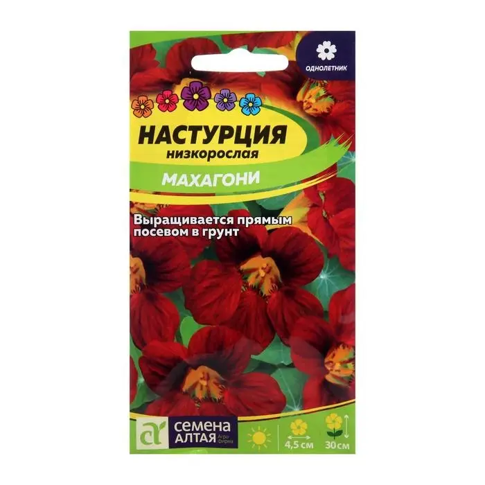 Семена цветов Настурция Семена цветов Настурция "Махагони", низкорослая, Сем. Алт, ц/п, 1 г