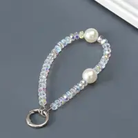 Брелок на карабине "Нить с двумя жемчужинами" бусины d=1,6 см 11х1,6 см