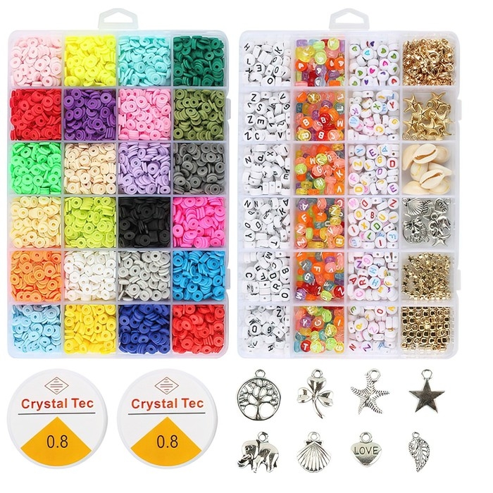 Набор для создания украшений, 24 цвета, 2 лески, шармы Набор для создания украшений, 24 цвета, 2 лески, шармы