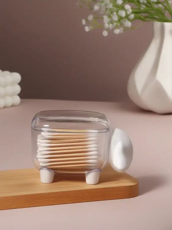 Органайзер для ватных палочек и дисков &laquo;Барашек&raquo;, с крышкой, 12&times;7.5&times;8.5 см, прозрачный, белый