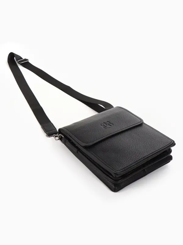 Сумка планшет мужская, на молнии, два наружных кармана, длинный ремень, 19&times;8&times;23 см, чёрная