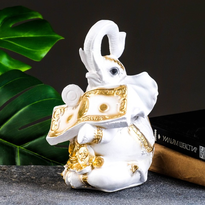 Копилка Копилка "Слон с деньгой" бело-золотой, 15х13х26см