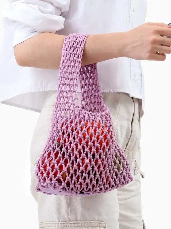 Сумка - авоська плетёная, клетка 1.5 см, лиловая