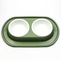 Миска двойная для животных &laquo;Мур-мяу&raquo;, 300 мл, на подставке, пластик, цвет фисташковый