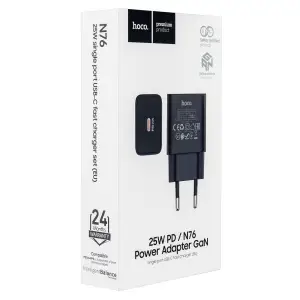 Переходник сетевого зарядного устройства N76 HOCO на Type-C PD25W черный