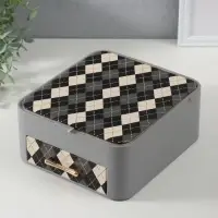 Шкатулка для украшений &laquo;Клетка&raquo;, с зеркалом, искусственная кожа, серая, 20&times;22.5&times;9.5 см