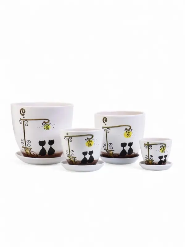 Набор горшков цветочный поддоном 4 шт 0,4 / 1 / 2,5 / 5 л керамика, Вечер Набор горшков цветочный поддоном 4 шт 0,4 / 1 / 2,5 / 5 л керамика, Вечер