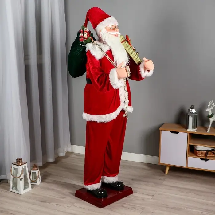 Дед Мороз "С подарком" реакция на движение, танцует, 180 см, красный