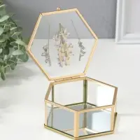 Шкатулка стекло с металлическим каркасом "Сухоцветы" многогранник 11,3х13х5,7 см