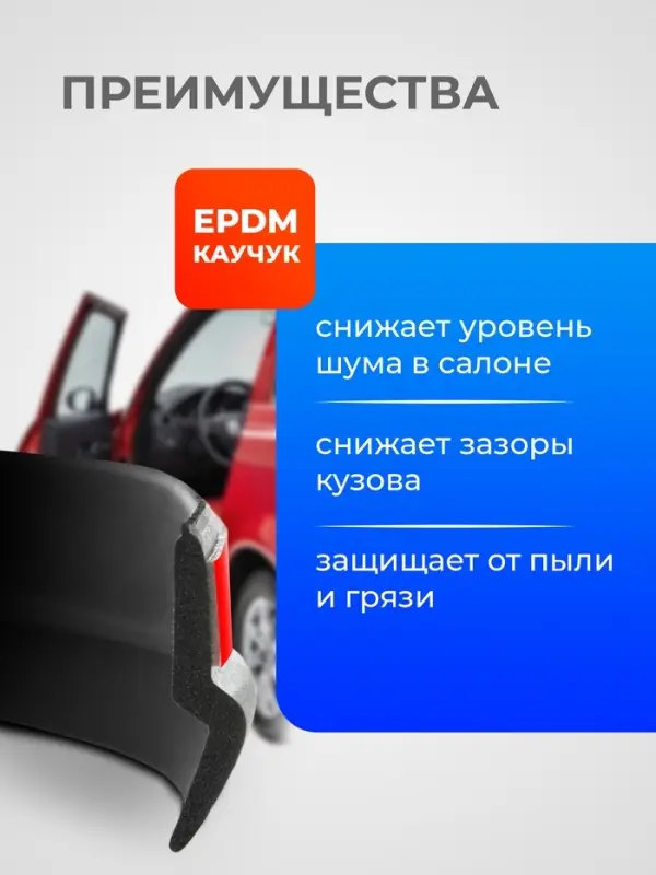 Уплотнитель двери в автомобиль, Z-образный, самоклеящийся, 5 м, черный