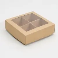Коробка для конфет с окном, крафт 12.5&times;12.5&times;3.5 см