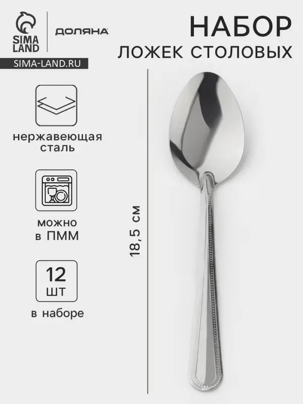 Ложки столовые из нержавеющей стали &laquo;Ванесса&raquo;, длина 18.5 см, 12 шт.