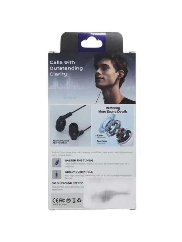 Наушники проводные SY-001, вакуумные, микрофон, Jack 3.5 мм, чёрные