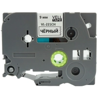 Картридж -лента&nbsp;Vell VL-221CH(с чип.9мм,чер.на бел.)для Puty {Vell-221CH