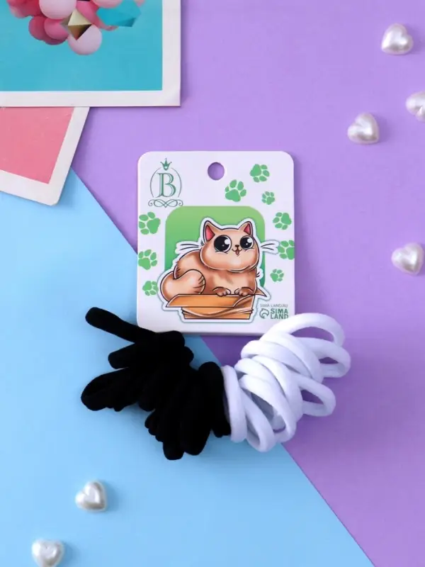 Резинка для волос «Кисонька», набор 20 шт., домик, 2.5 см, чёрная, белая Резинка для волос «Кисонька», набор 20 шт., домик, 2.5 см, чёрная, белая