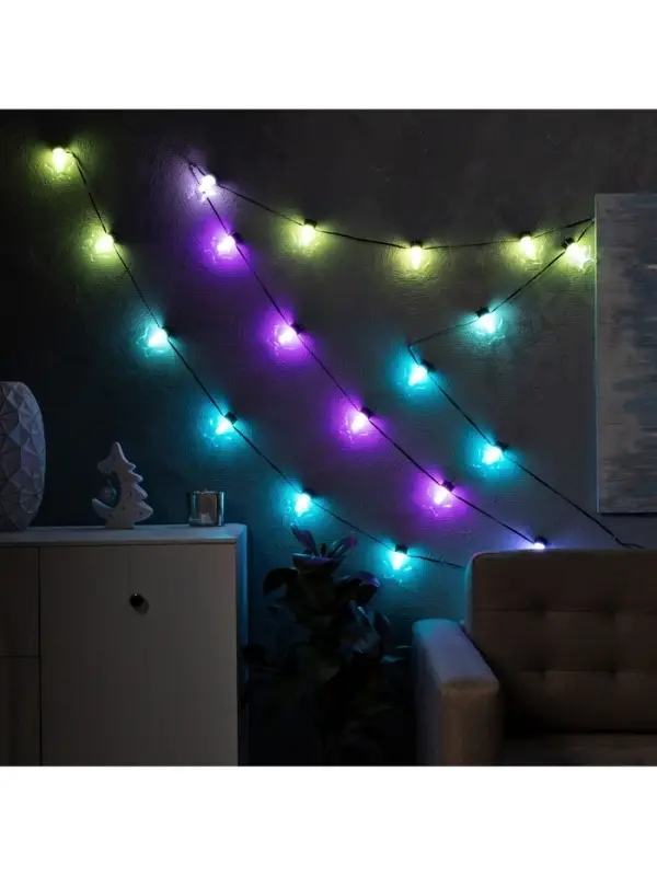 Умная гирлянда &laquo;Нить&raquo; 6 м с насадками &laquo;Звёздочки&raquo;, IP20, тёмная нить, 20 LED, свечение RGB, USB