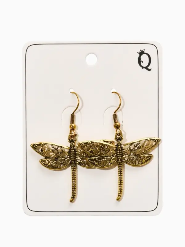 Серьги метал "Аутентичность" стрекоза, цвет чернёное золото