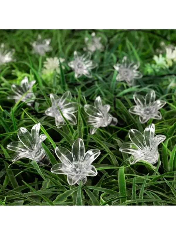 Гирлянда &laquo;Нить&raquo;, 4.5 м, уличная, с насадками &laquo;Цветок&raquo;, IP44, 30 LED, 2 режима, солнечная батарея, тёмная нить, свечение жёлтое/аквамарин