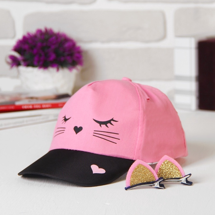 Кепка детская для девочки «Кошечка», с заколочками, р-р. 52-54 см, 5-7 лет Кепка детская для девочки «Кошечка», с заколочками, р-р. 52-54 см, 5-7 лет