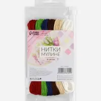 Нитки мулине №12, 8&plusmn;1 м, набор 6 шт., разноцветные