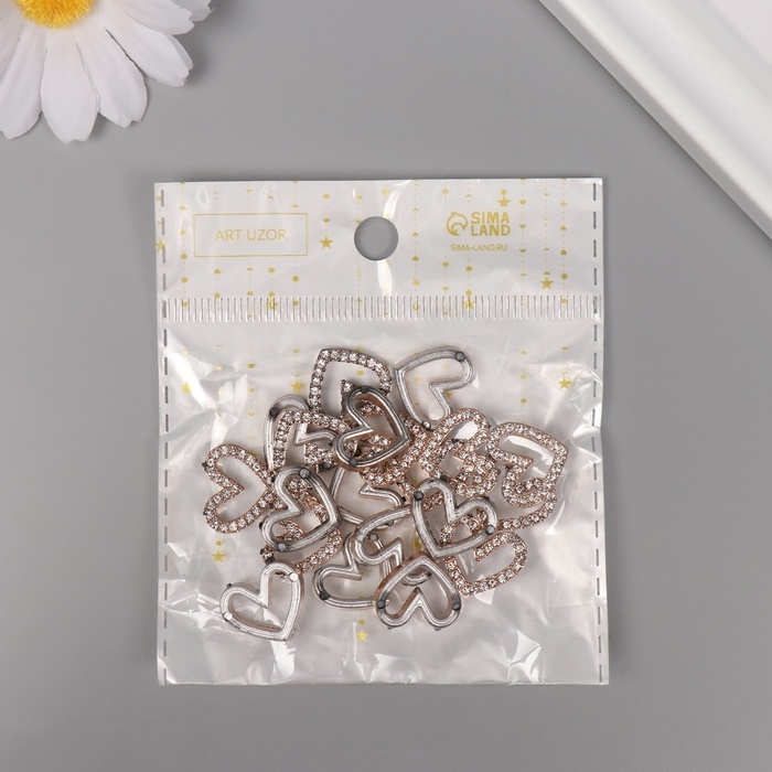 Декор для творчества пластик "Сердце со стразами" золото набор 20 шт 1,5х1,5х0,4 см