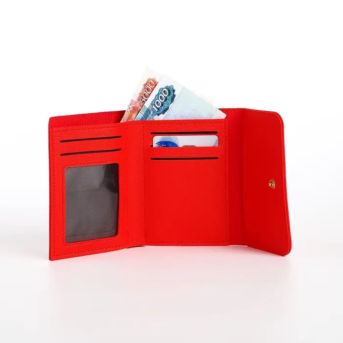 Кошелёк женский на кнопке 11.5&times;0.5&times;9 см, однотонный, алый