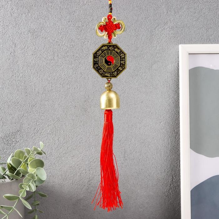 Колокольчик металл  Колокольчик металл "Монета Инь-ян с узлом счастья" 1 колокол 38х5х3 см