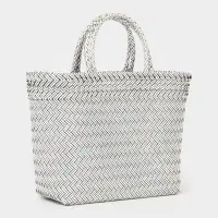 Сумка плетёная, 30&times;15&times;35 см, пластик, белая с чёрным