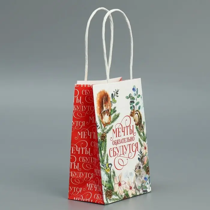 Пакет подарочный новогодний крафтовый «Мечты сбудутся», 15 х 10 х 6 см Пакет подарочный новогодний крафтовый «Мечты сбудутся», 15 х 10 х 6 см