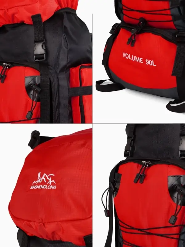 Рюкзак туристический, 90 литров, 6 наружных карманов, шнуровка, красный