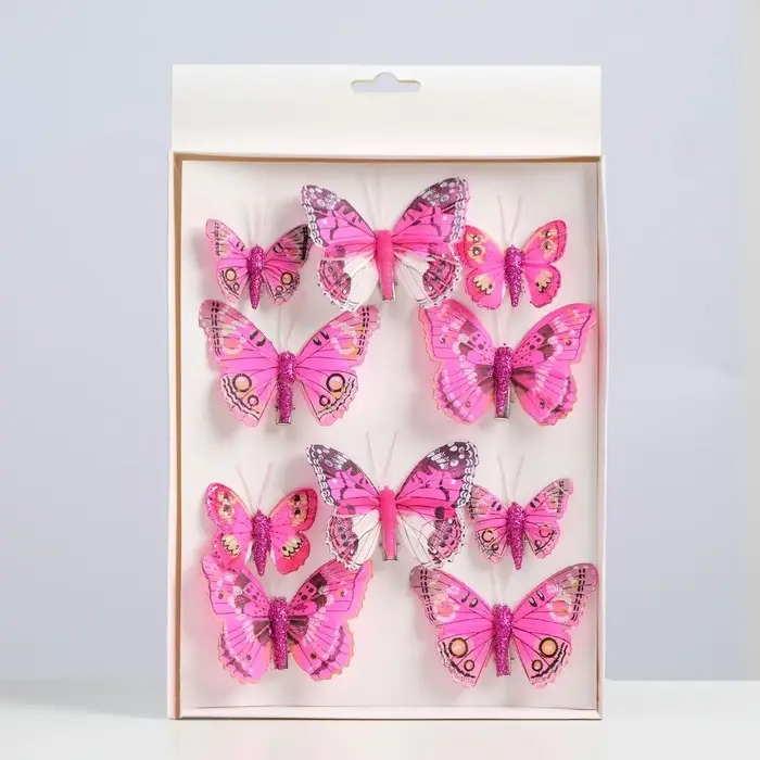 Бабочки для декора и флористики, на прищепке, пластиковые, МИКС, 5 см и 8 см