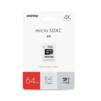 micro SDXC карта памяти Smartbuy 64GB Class10 PRO U3 R/W:90/70 MB/s (с адаптером SD)