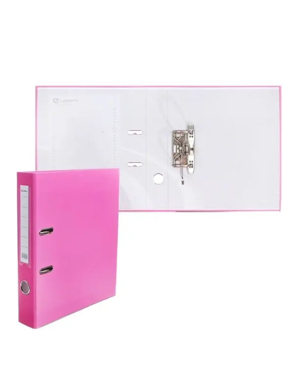 Папка-регистратор А4, 50 мм, ПВХ, тиснение &laquo;лен&raquo;, металлическая окантовка, карман на корешок, собранная, розовая, микс