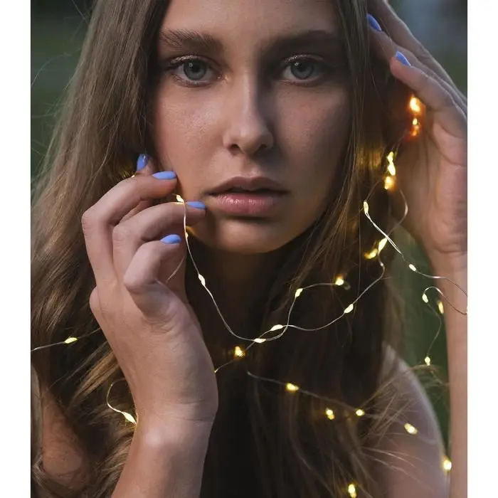 Гирлянда «Нить» 1 м роса, IP20, серебристая нить, 10 LED, свечение жёлтое, CR2032х2