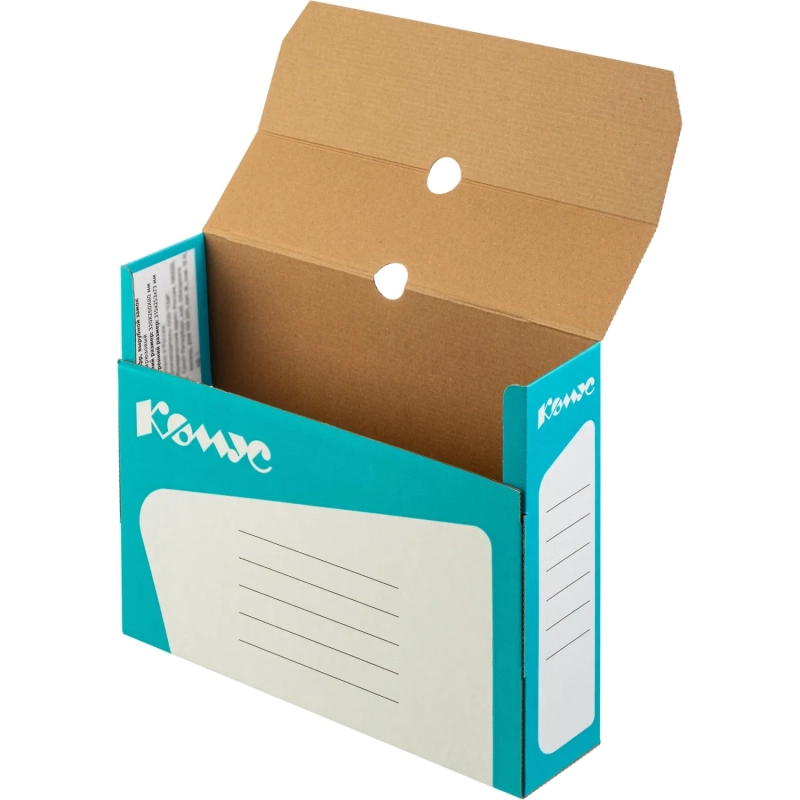 Короб архивный Комус 75 мм микрогофр, выруб.зам. бирюзовый