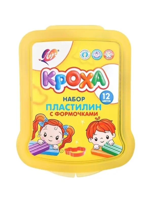 Пластилин &laquo;Кроха&raquo; мягкий (восковой), 12 цветов, 180 г, в контейнере, формочки + стек