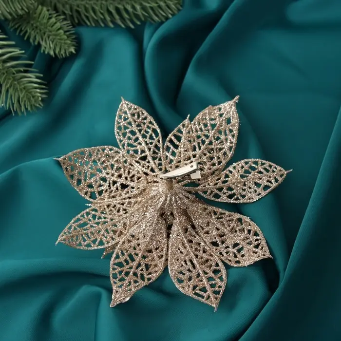 Набор ёлочных игрушек 2 шт. «Зимнее волшебство. Цветы сетка блеск» пластик, на зажимах, 13х13 см, золото