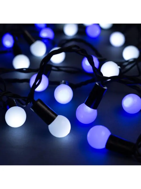 Гирлянда &laquo;Нить&raquo; 10 м с насадками &laquo;Шарики 1.5 см&raquo;, IP44, тёмная нить, 100 LED, свечение бело-синее, мигание, 220 В