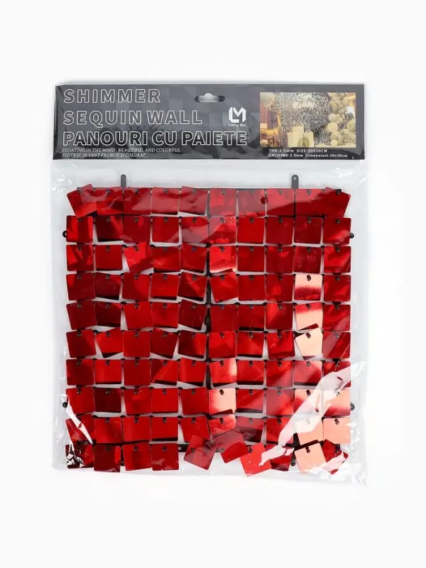 Панель с пайетками для фотозоны, квадратные, 30&times;30 см, красная