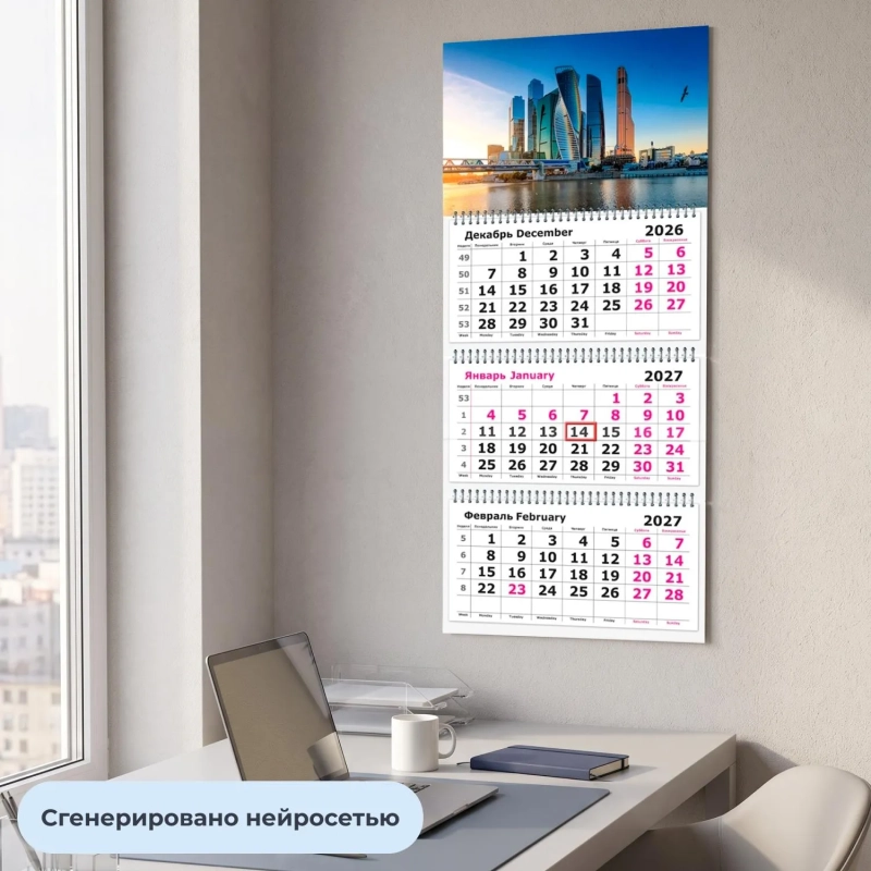 Календарь настенный 3-х блочный 2027 Attache Москва-Сити 305х675мм