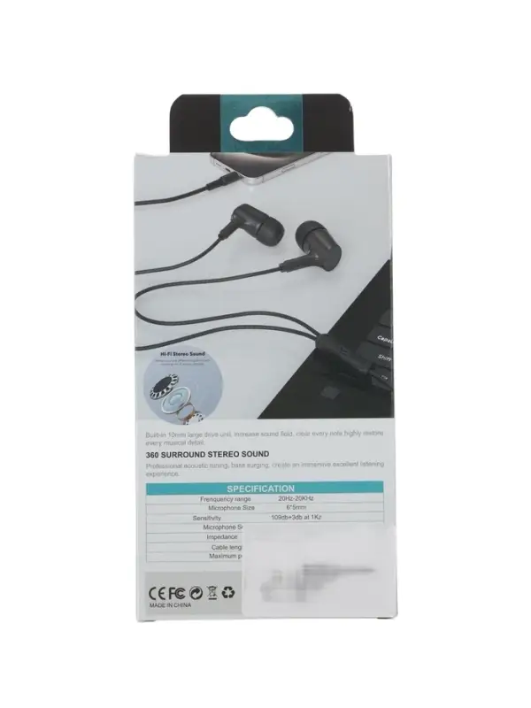 Наушники проводные SY-005, вакуумные, микрофон, Jack 3.5 мм, чёрные