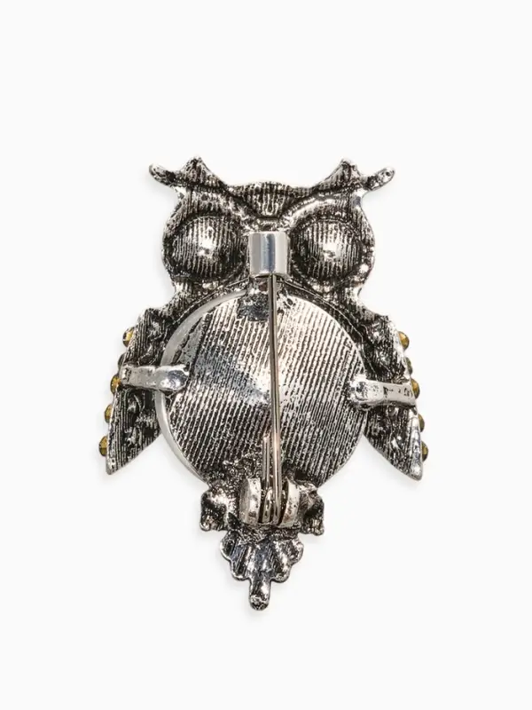 Брошь &laquo;Сова круглая&raquo;, белый, синяя в чернёном серебре