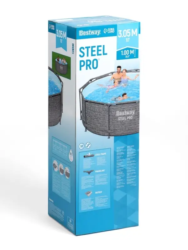 Бассейн каркасный Steel Pro, 305&times;100 см, круглый, цвет графит, 561MQ Bestway