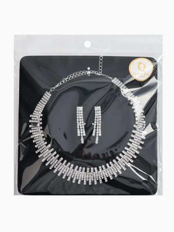 Набор 2 предмета: серьги, колье со стразами &laquo;Лёд. Клавиши&raquo;, d=13.5 см, белый в серебре