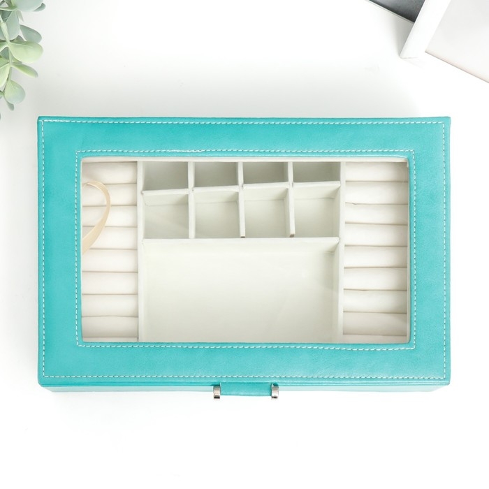 Шкатулка кожзам для украшений  Шкатулка кожзам для украшений "Хэмптонс" голубая 5,5х27х18 см