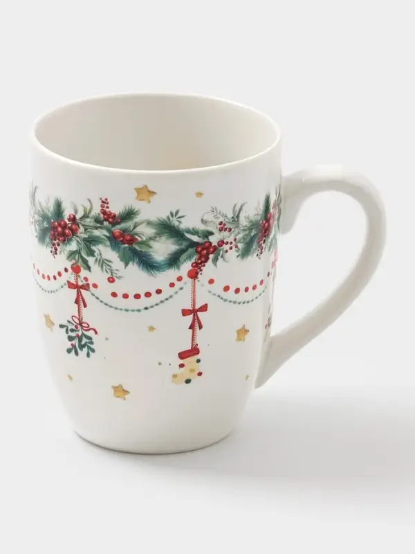 Кружка Доляна «Новогодние подарки», 330 мл, фарфор, белая Кружка Доляна «Новогодние подарки», 330 мл, фарфор, белая