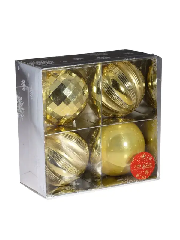 Ёлочные игрушки &laquo;Чары&raquo;, шары новогодние, d=10 см, набор 4 шт., золотистый
